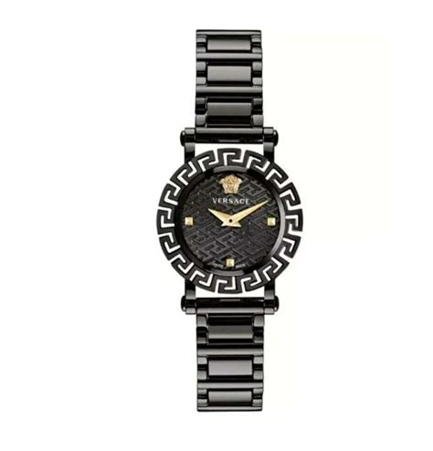 Versace Greca Glam Quartz Watch, PVD, Black, 30 mm, .